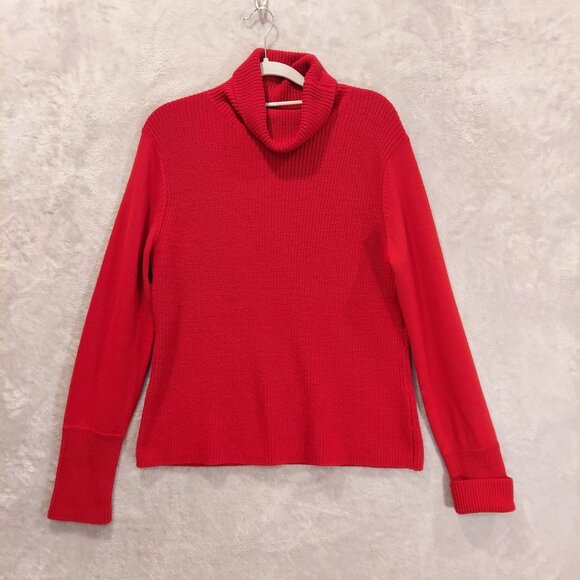 Liz Claiborne Womens L Sweater Bold Red Wool Blend Turtle Neck Office career - Picture 13 of 15